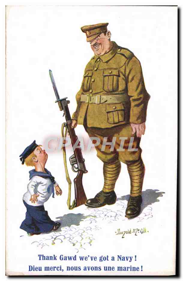 Soldat und kleiner Seemann — humoristische Karikatur — Inter-Art Co. 'COMIQUE' Serie Nr. 2005
