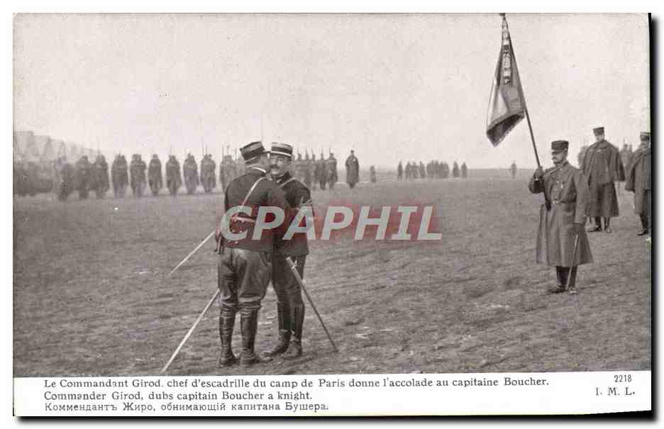 CPA Militaria Avion Aviation Commandant Girod chef d'escadrille du camp de Paris Capitaine Boucher 