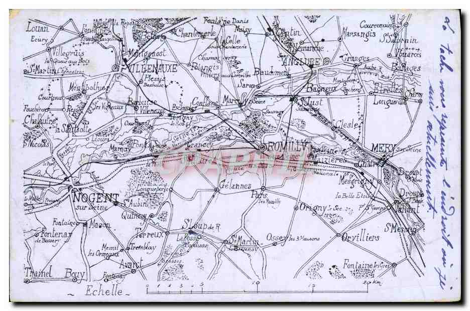 CPA Militaria Plan Carte Nogent sur Seine Romilly Villenauxe Bagneux 