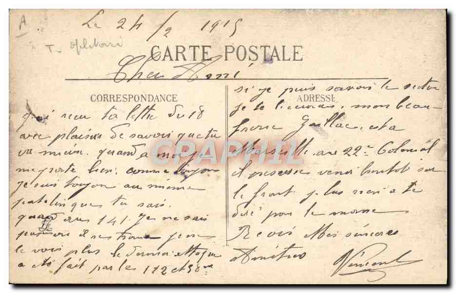 CPA Militaria Mise en batterie d'une piece de 75 — Rückseite