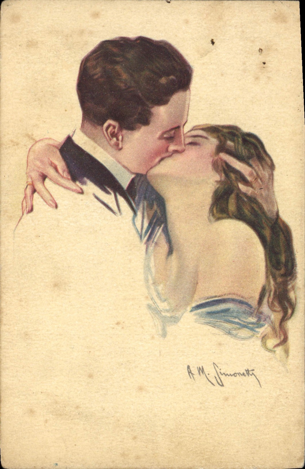 CPA Fantaisie Illustrateur Femme Baiser