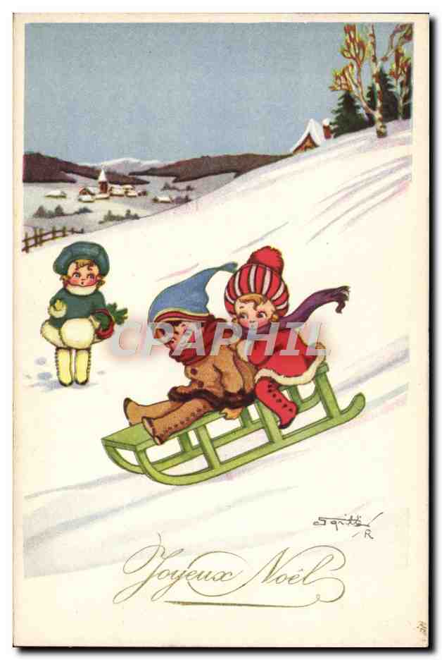 CPA Fantaisie Illustrateur Enfants Luge