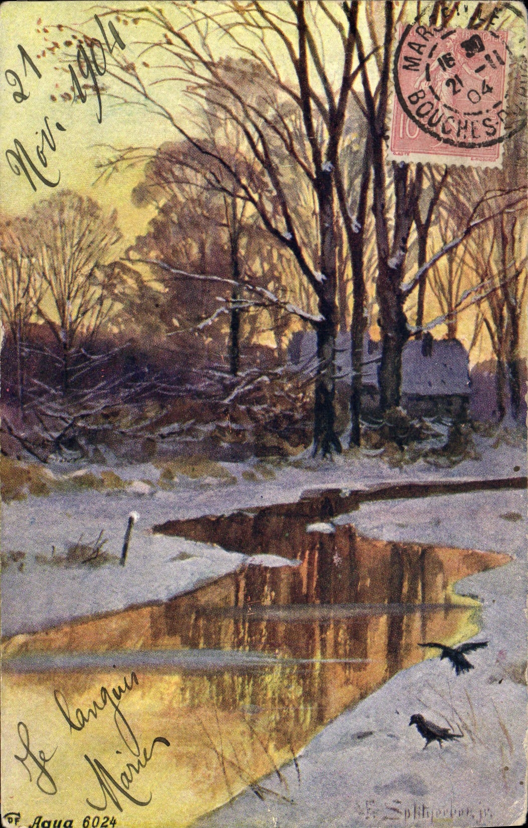 Winterlandschaft — Schneefeld mit Teich — Verlag Aqua 6024