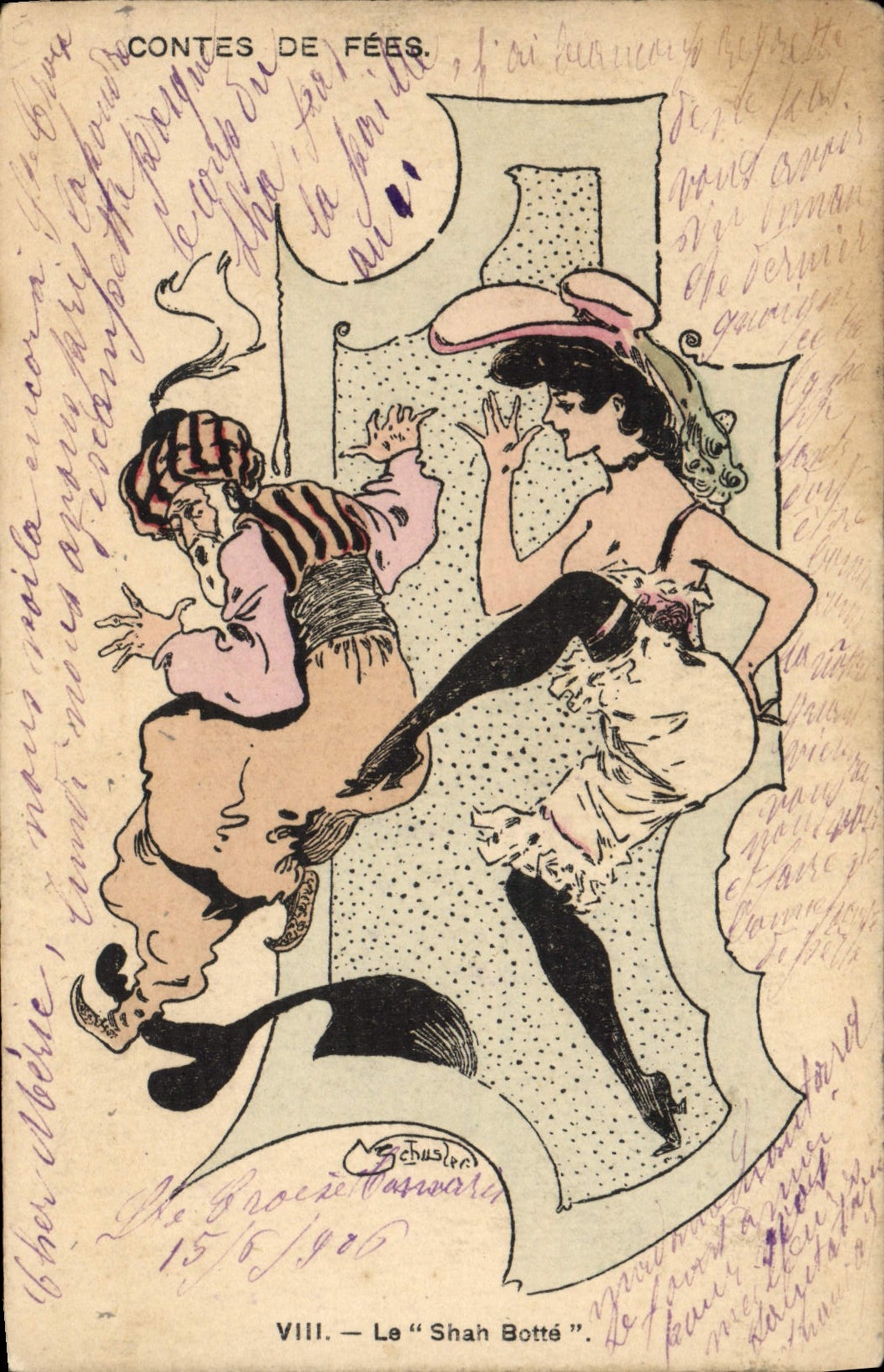 CPA Fantaisie Illustrateur Femme Le shah botte