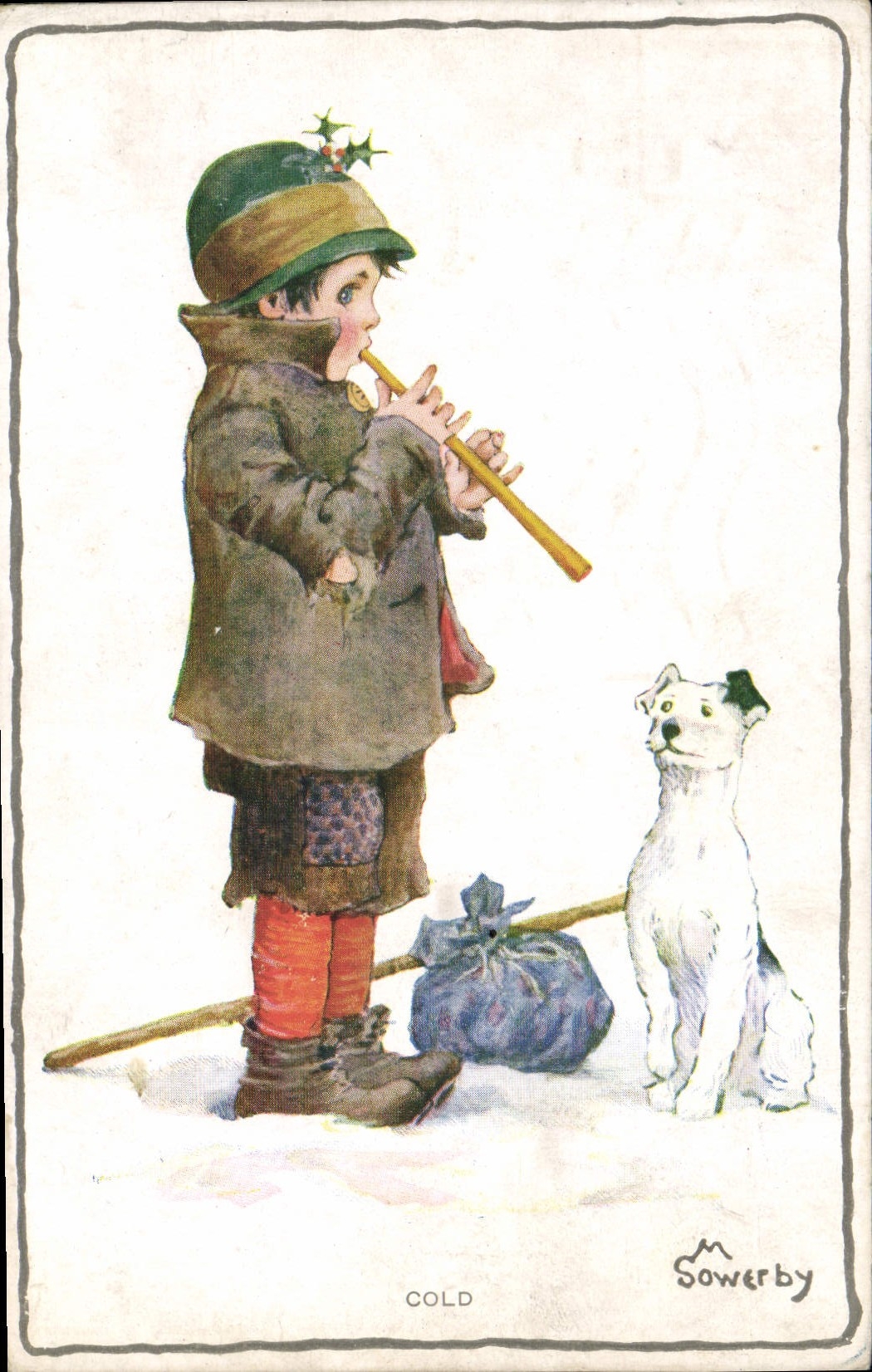 CPA Fantaisie Illustrateur Enfant Chien Flute 