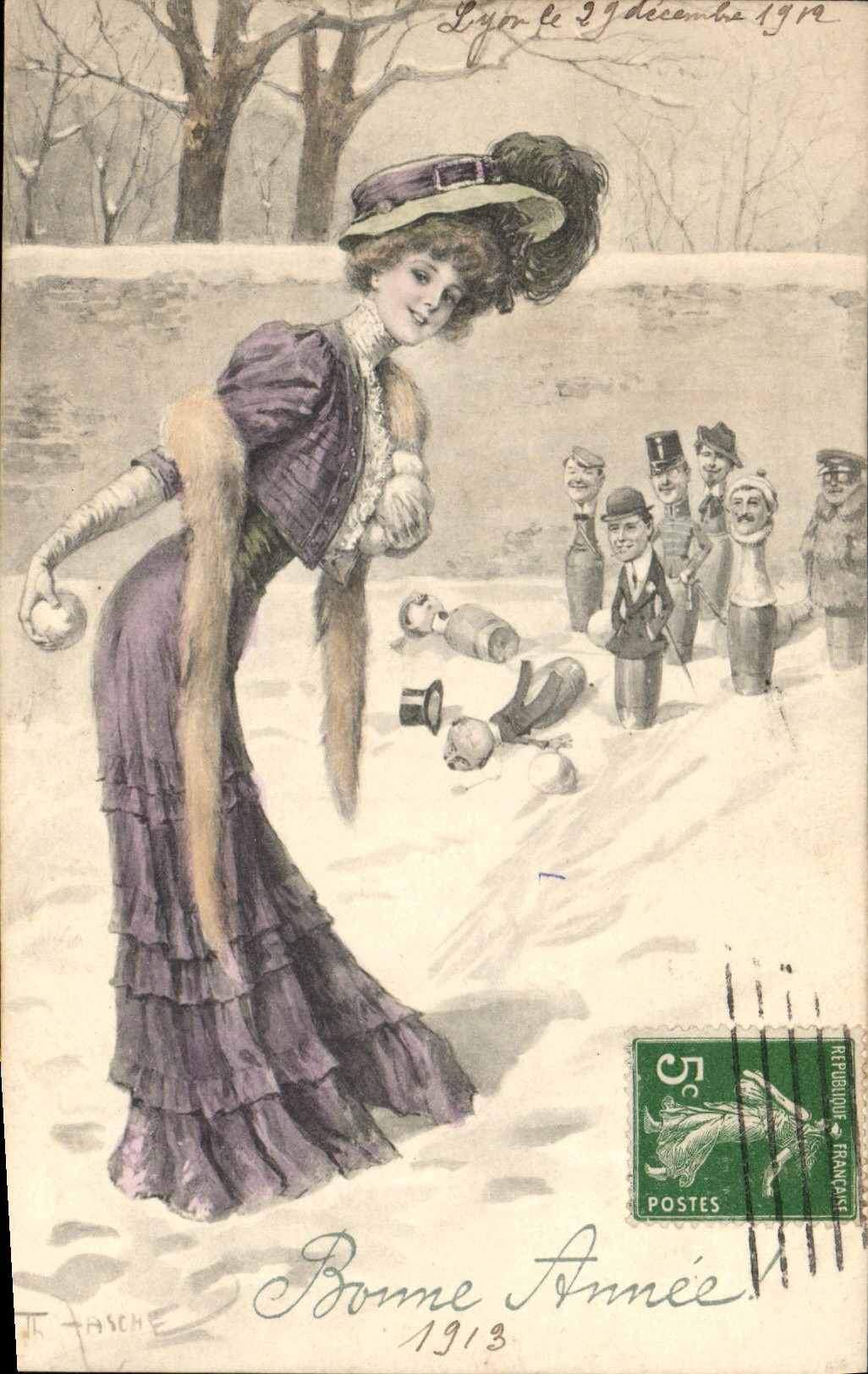 CPA Fantaisie Illustrateur Femme Quilles Bowling
