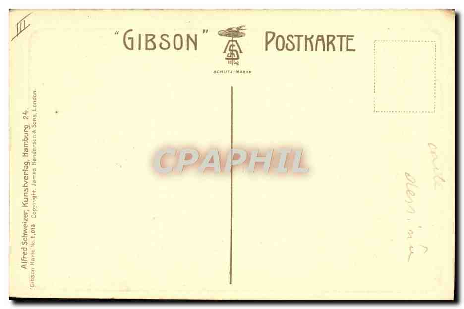 Parlorszene — Paar am Klavier — Zeichnung von Morrison, 1912 — Rückseite