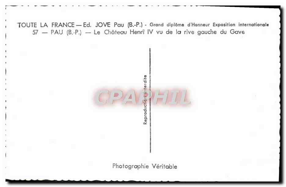 CPM Pau le chateau Henri IV vu de la rive gauche du Gave — Verso