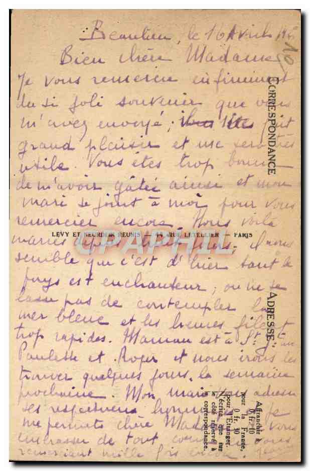 CPA Beauileu et le Cap Saint Hospice — Rückseite