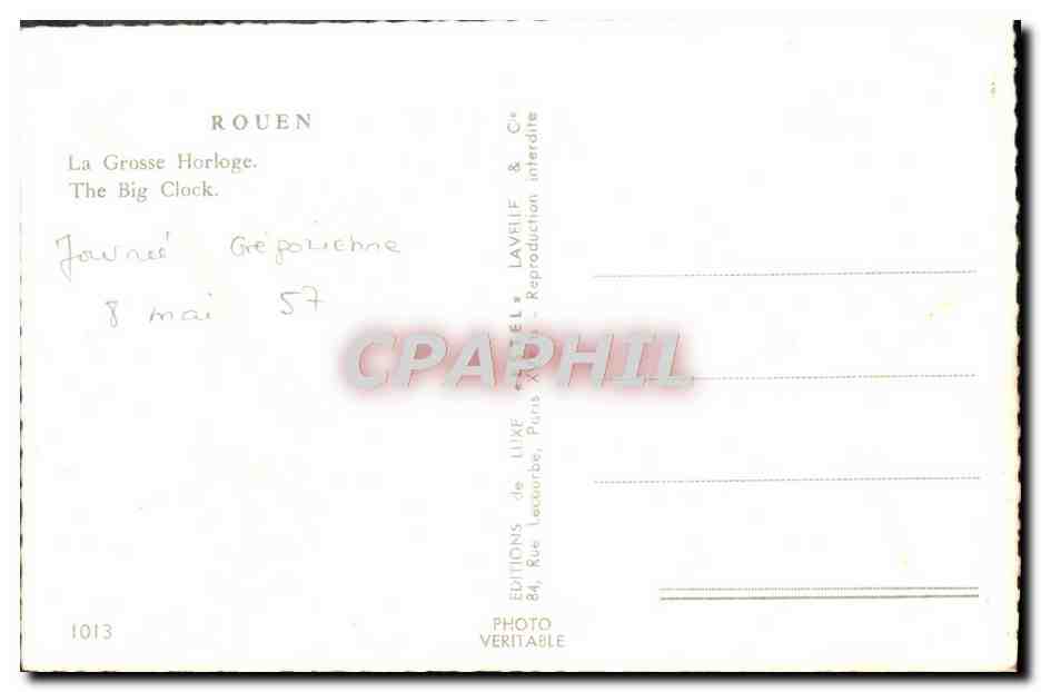 CPM Rouen La Grosse Horloge — Verso
