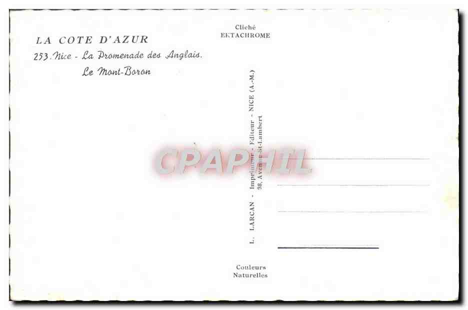 CPM Nice La Promenade des Anglais Le Mont Boron — Verso