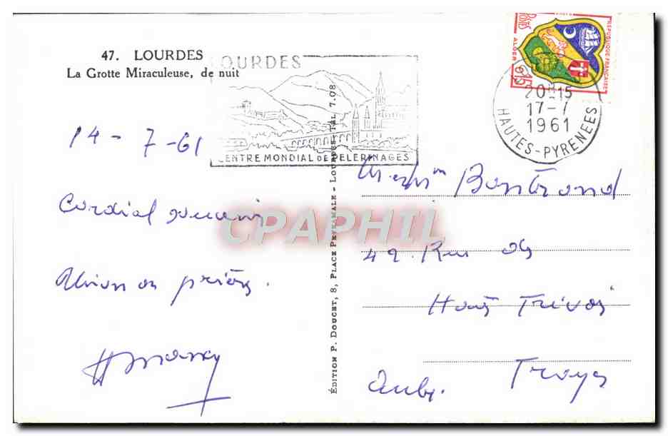 CPM Lourdes La Grotte Miraculeuse de Nuit — Verso