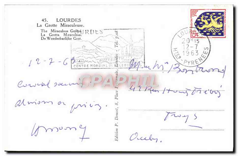CPA Lourdes La Grotte Miraculeuse — Verso