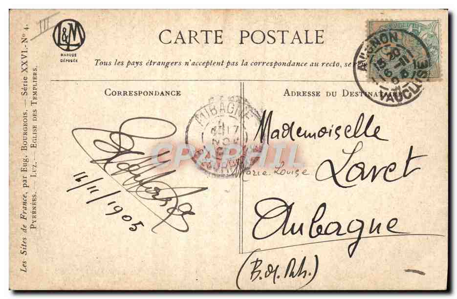 Luz - Église des Templiers — Les Bourgeois, Série XXVI, N° 4 — Verso