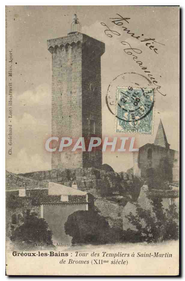 Gréoux-les-Bains : Ansicht der Templer-Turm in Saint-Martin (12. Jahrhundert) — Ch. Gudechard - Luce Illustrativil - Miss. Aport.