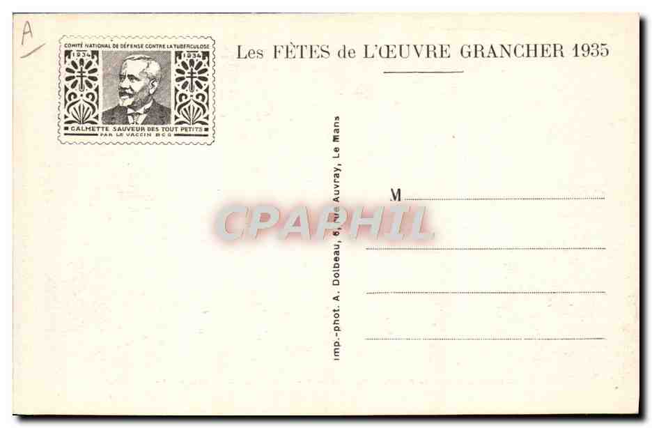 Sanatorium de Parigné-l'Évêque (Sarthe) — Arrivée au Sanatorium — Association d'Hygiène Sociale et de Préservation Antituberculeuse de la Sarthe — Rückseite