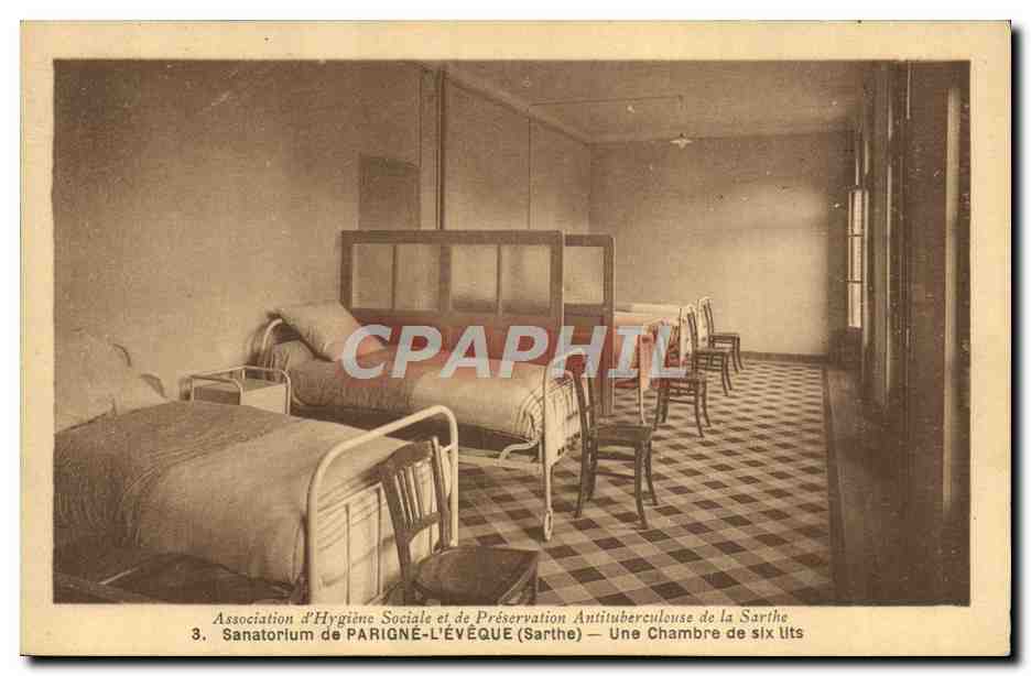 Sanatorium de Parigné-l'Évêque — Une Chambre de six lits — Association d'Hygiène Sociale et de Préservation Antituberculeuse de la Sarthe
