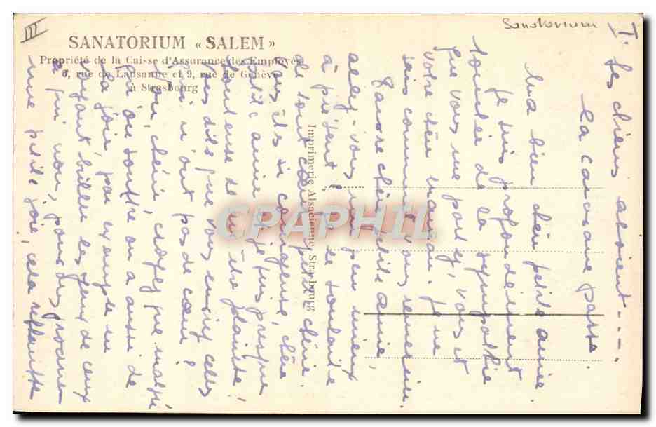 Sanatorium Salem - Salon et bibliothèque — éditeur imprimeur Alstein & Cie, Strasbourg — Rückseite