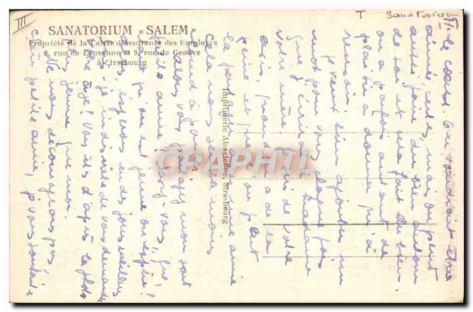 Sanatorium Salem - Salle à manger — éditeur inconnu, n° de série non visible — Verso