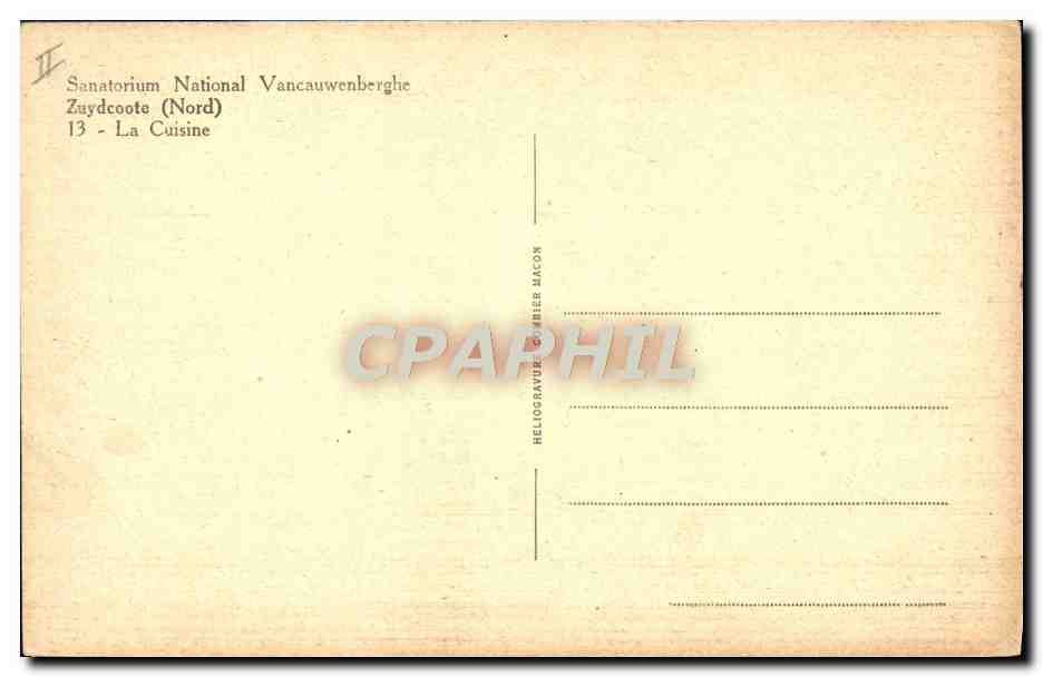 CPA Zuydcoote Sanatorium national Vancauwenberghe La cuisine — Rückseite