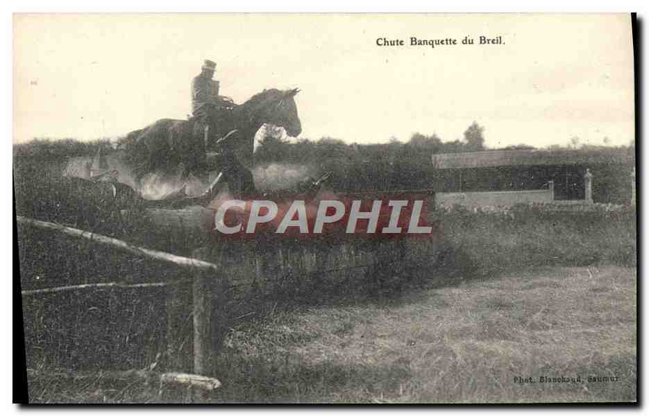 CPA Cheval Equitation Hippisme Chute banquette du Breil