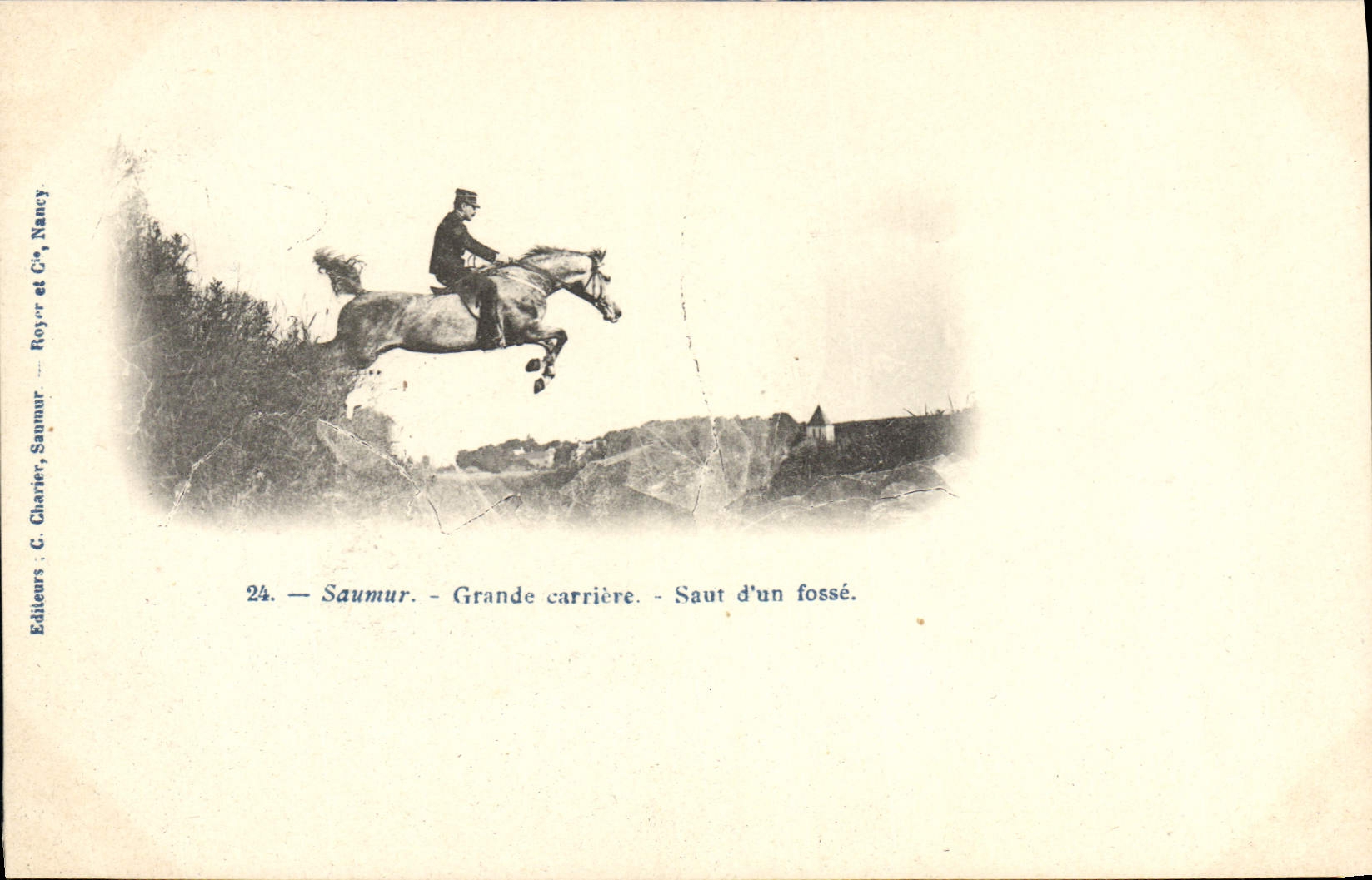 Saumur — Gran carrera — Salto de un foso — Editores C. Charter & Cie, Nancy