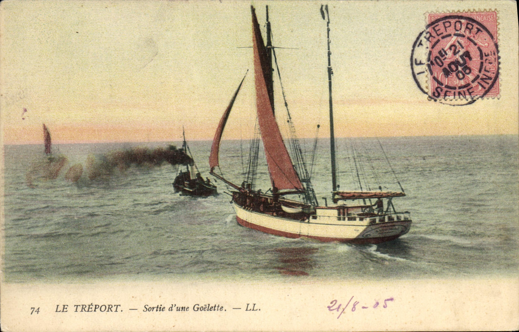 CPA Bateau Le Treport Sortie d'une goelette