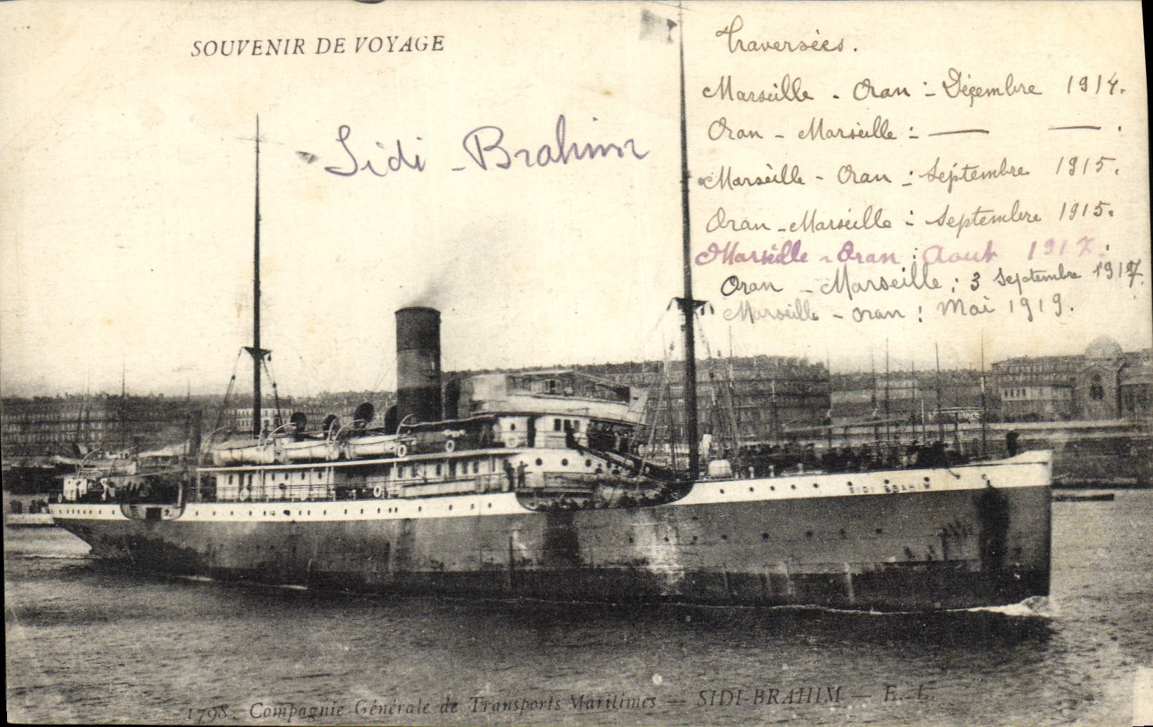 Sidi Brahim — Compagnie Générale de Transports Maritimes — E. L. — Souvenir de voyage