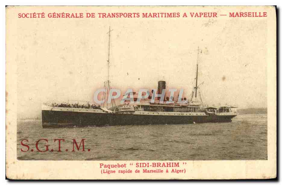 CPA Bateau Paquebot Sidi Brahim ligne hebdomadaire Marseille Alger 