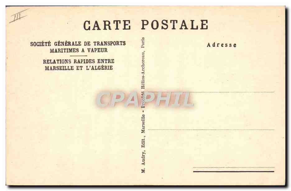 Paquebot "SIDI-BRAHIM" — S.G.T.M. — Éditeur M. Andry, Marseille — Verso
