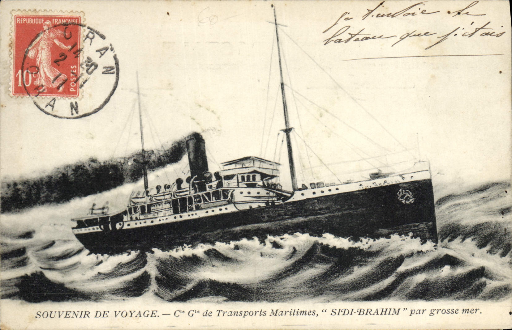 Cie Générale de Transports Maritimes — « SIDI-BRAHIM » par grosse mer — éditeur inconnu, n° de série non visible