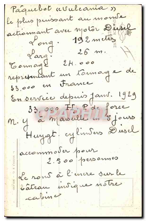 CPA Bateau Sister Motor Vessels Saturnia Vulcania  — Verso
