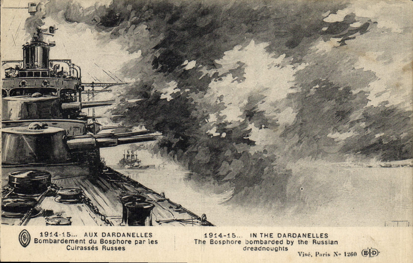 CPA Militaria Dardanelles Bombardement du Bosphore par les cuirasses Russes Bateau Russie Russia