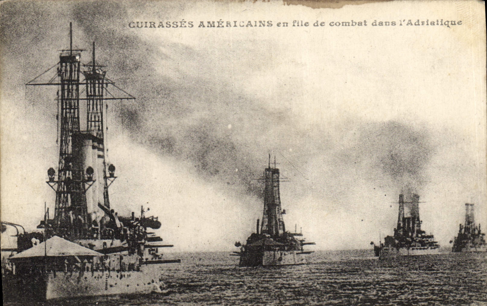 Cuirassés américains en file de combat dans l'Adriatique — texte imprimé sur recto