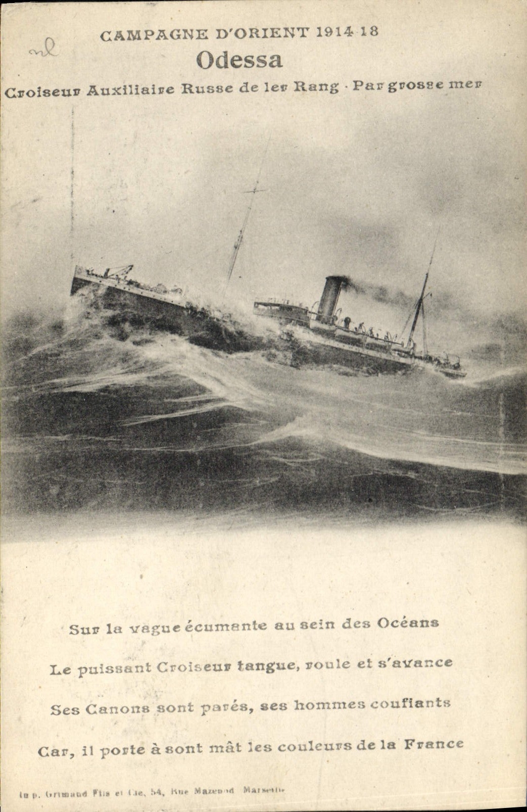CPA Militaria Campagne d'Orient Croiseur auxiliaire Russe de 1er rang par grosse mer