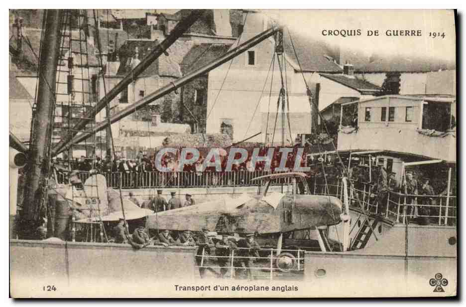 CPA Militaria Transport d'un aeroplane anglais Avion 