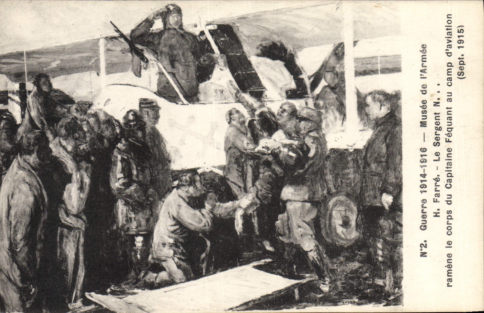 CPA Militaria Musee de l'armee Farre Le sergent N ramene le corps du capitaine Fequant au camp d'aviation Avion