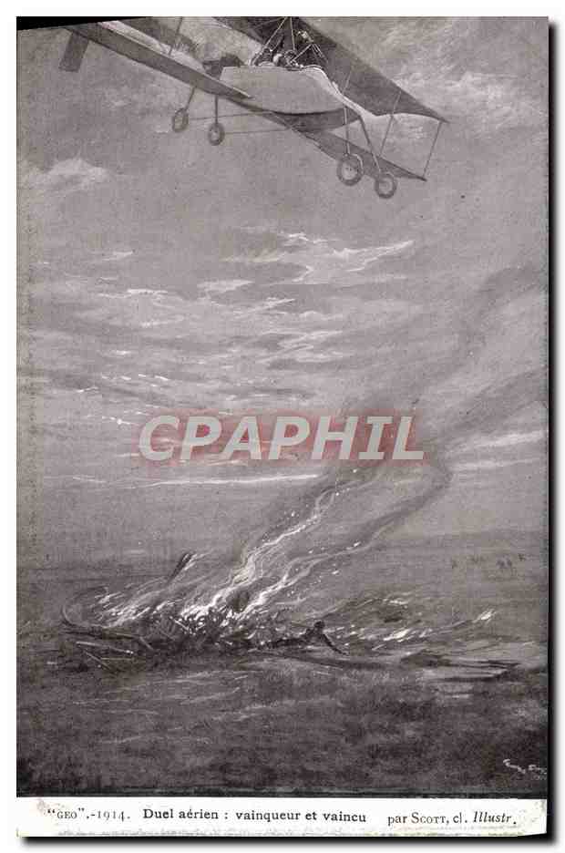 CPA Militaria Duel aerien vainqueur et vaincu Scott Avion