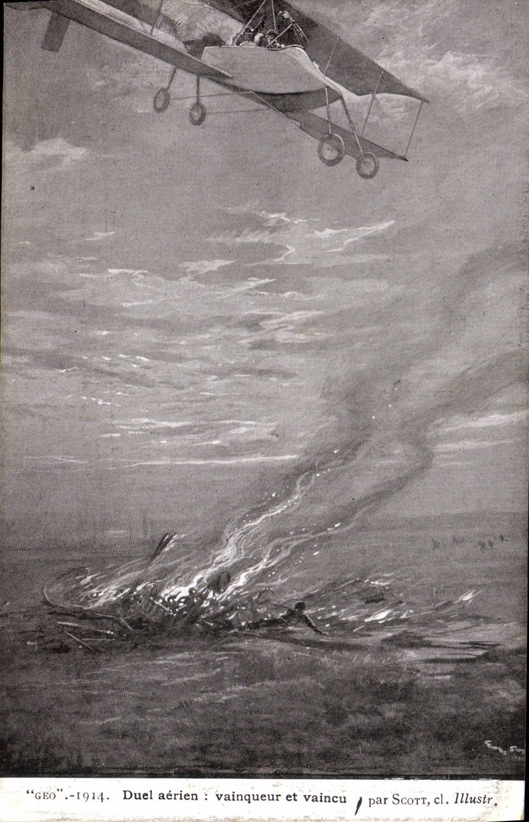 CPA Militaria Duel aerien Vainqueur et vaincu Scott Avion