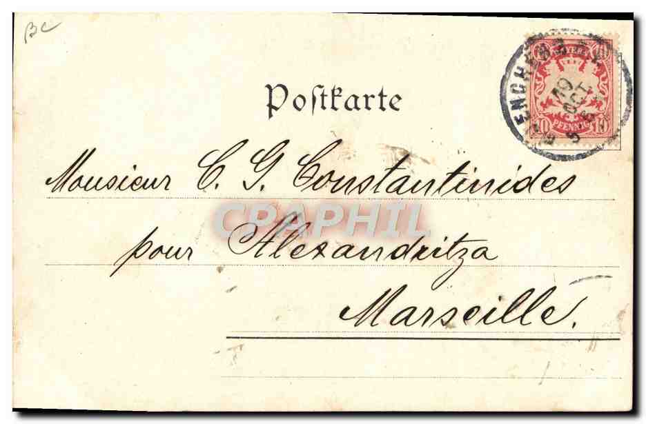 CPA Fantaisie Illustrateur Rathhaus mit Perlach Treiber  — Rückseite