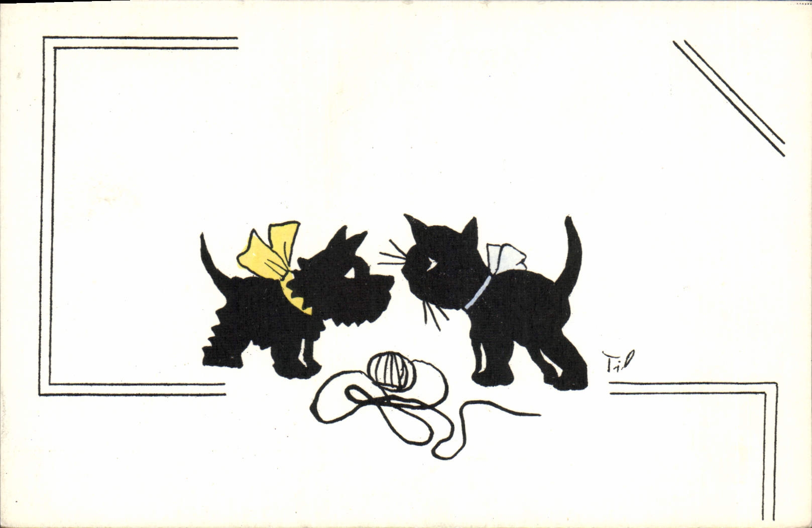CPA Fantaisie Illustrateur Til Chat Chien