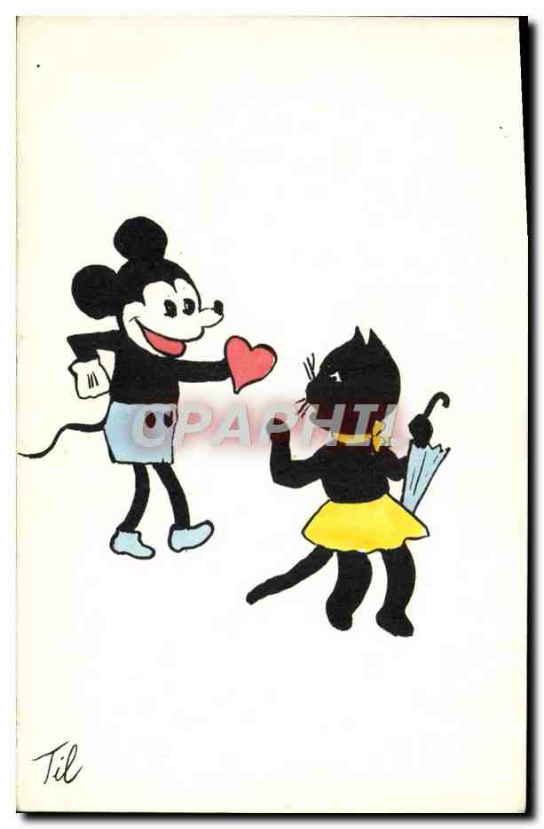 CPA Fantaisie Illustrateur Chat Mickey Mouse Disney