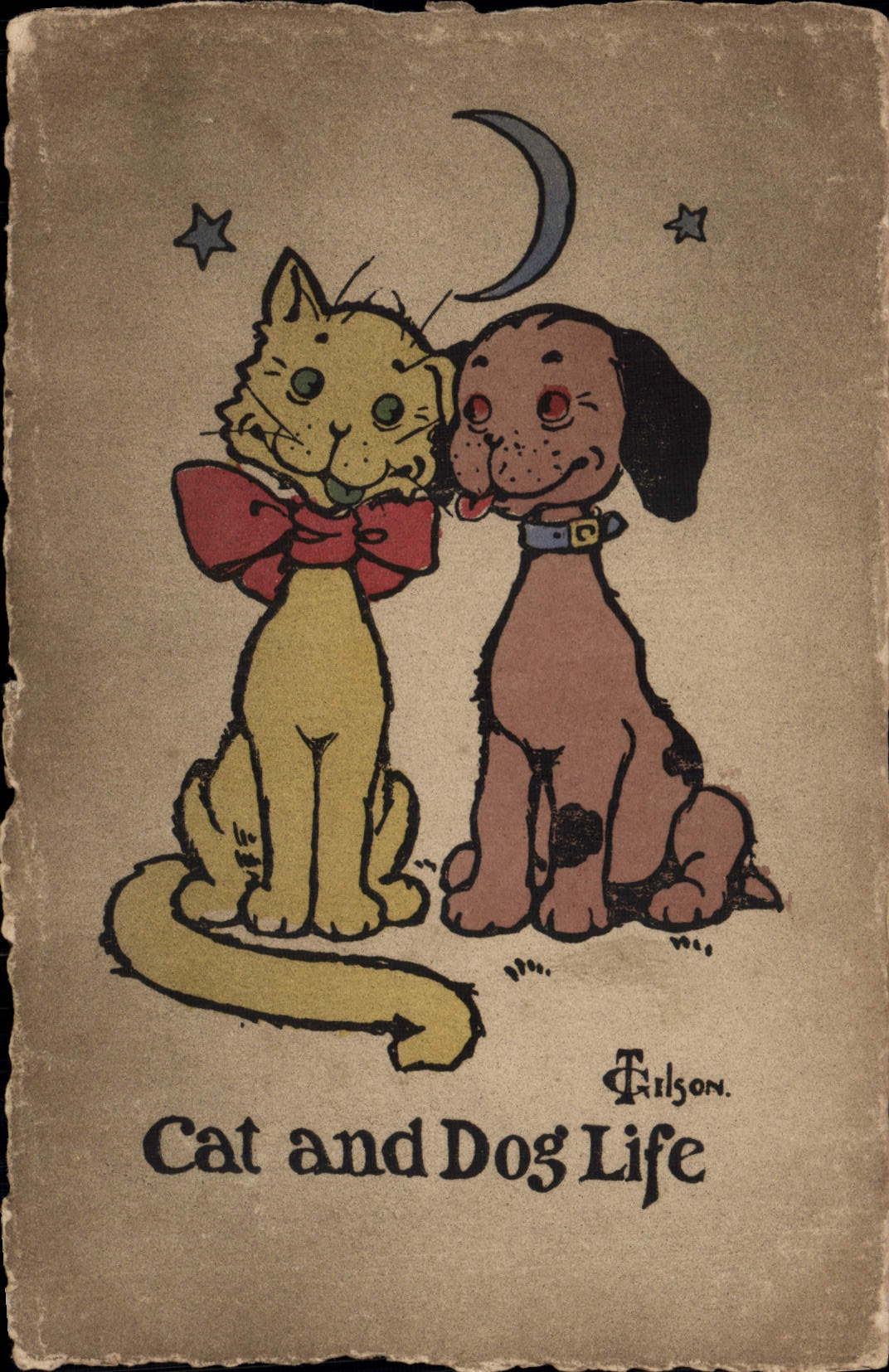 CPA Fantaisie Illustrateur Cat and dog Chat Chien Gilson 