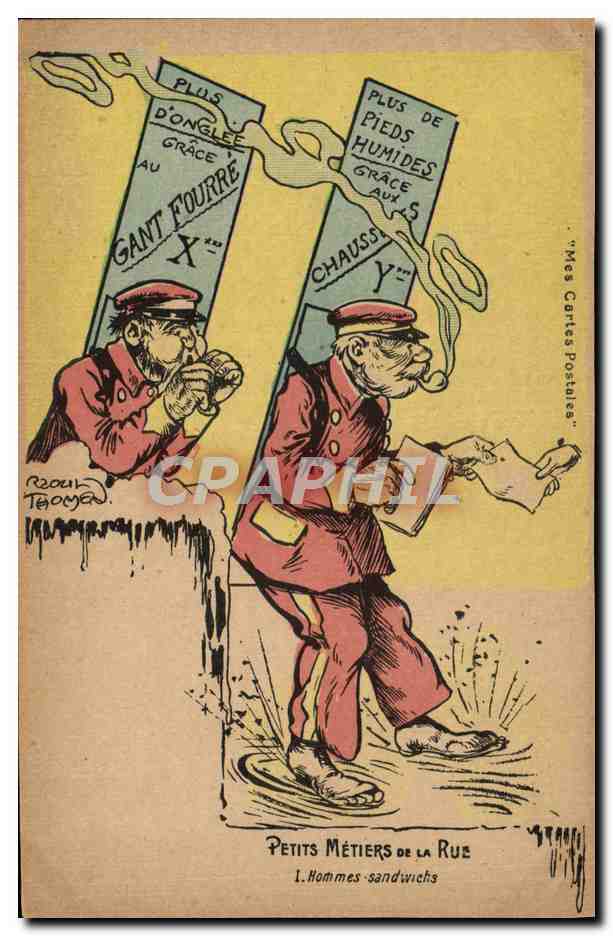 CPA Fantaisie Illustrateur Petits metiers de la rue Hommes sandwichs 