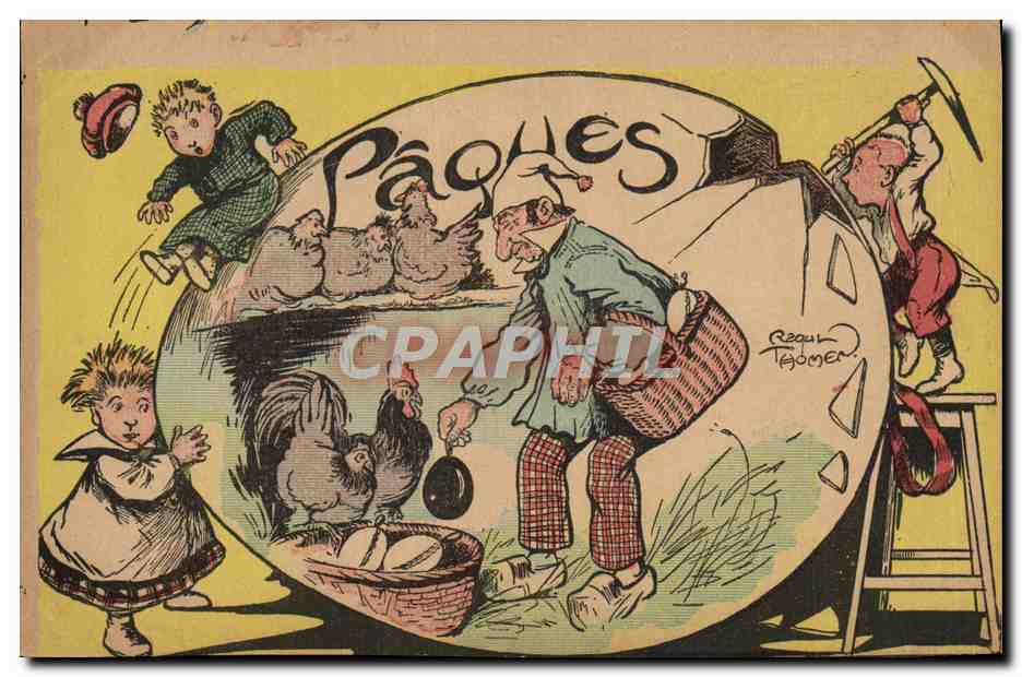 CPA Fantaisie Illustrateur Paques Poule Coq oeufs