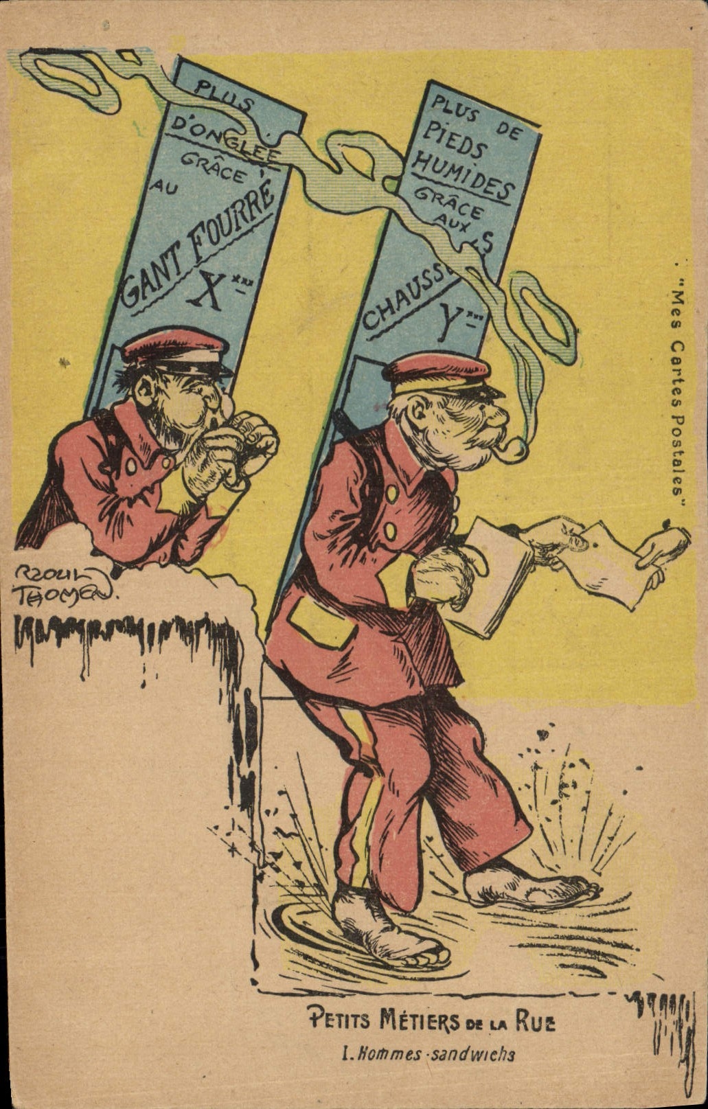 CPA Fantaisie Illustrateur Petits metiers de la rue Hommes sandwichs