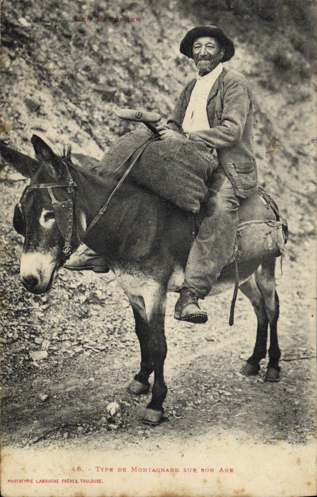 Tipo de montañés en su burro — Los Pirineos — Fototipia Labouche Frères, Toulouse, n°46