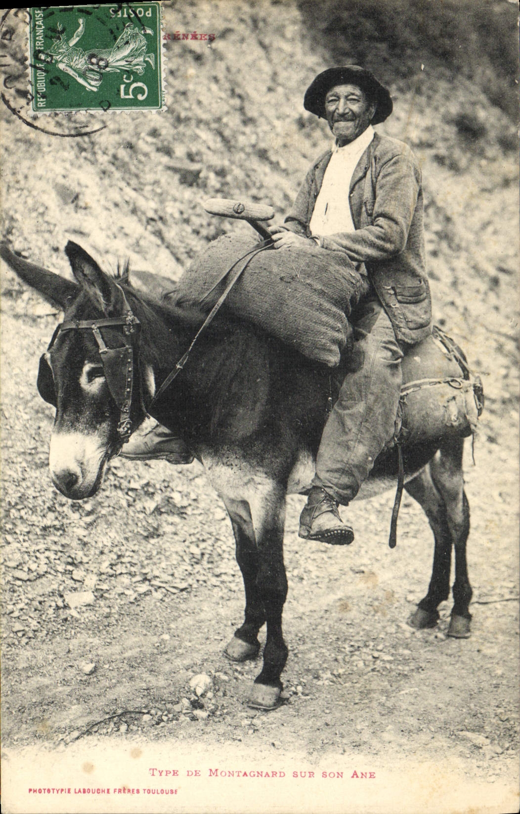 Tipo de Montañés en su Burro — Fototipia Labouche Frères Toulouse