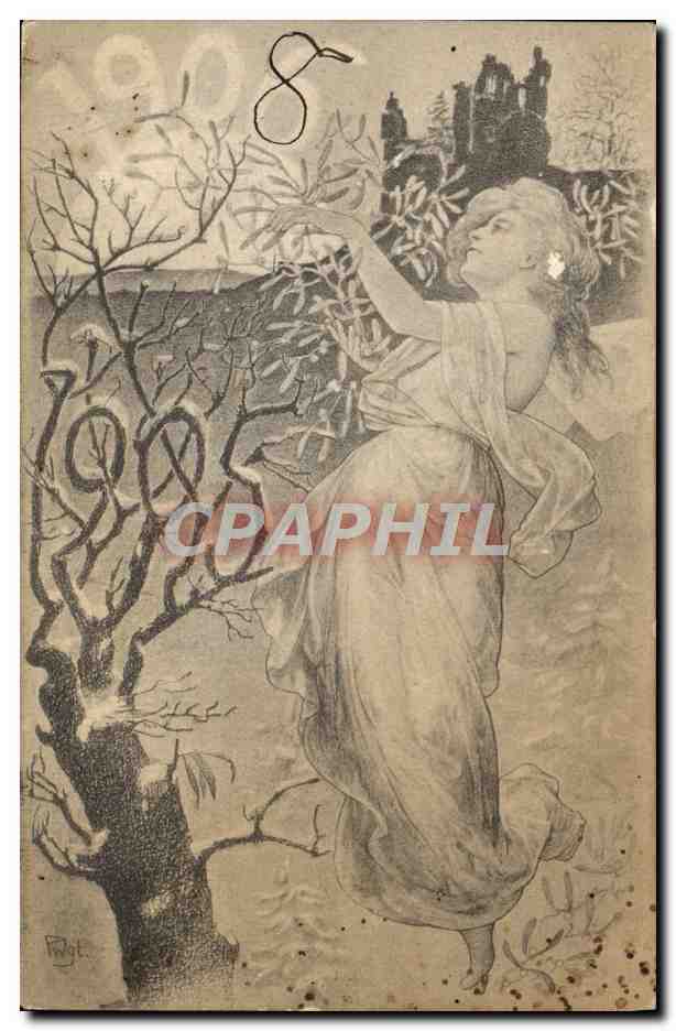 Femme dans un paysage hivernal — dessin de P. Royt — éditeur S.F.