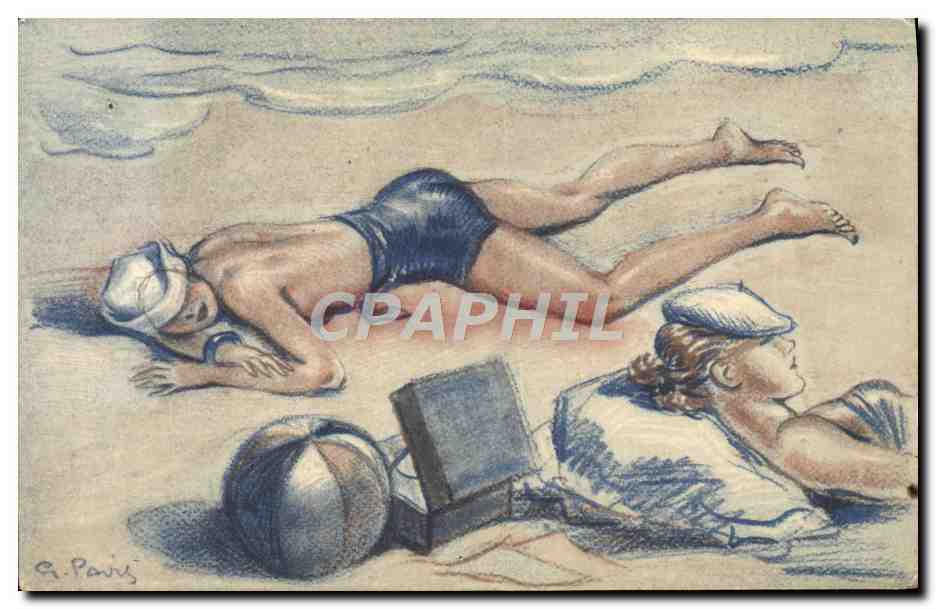 CPA Fantaisie Illustrateur Homme sur la plage Phebrl